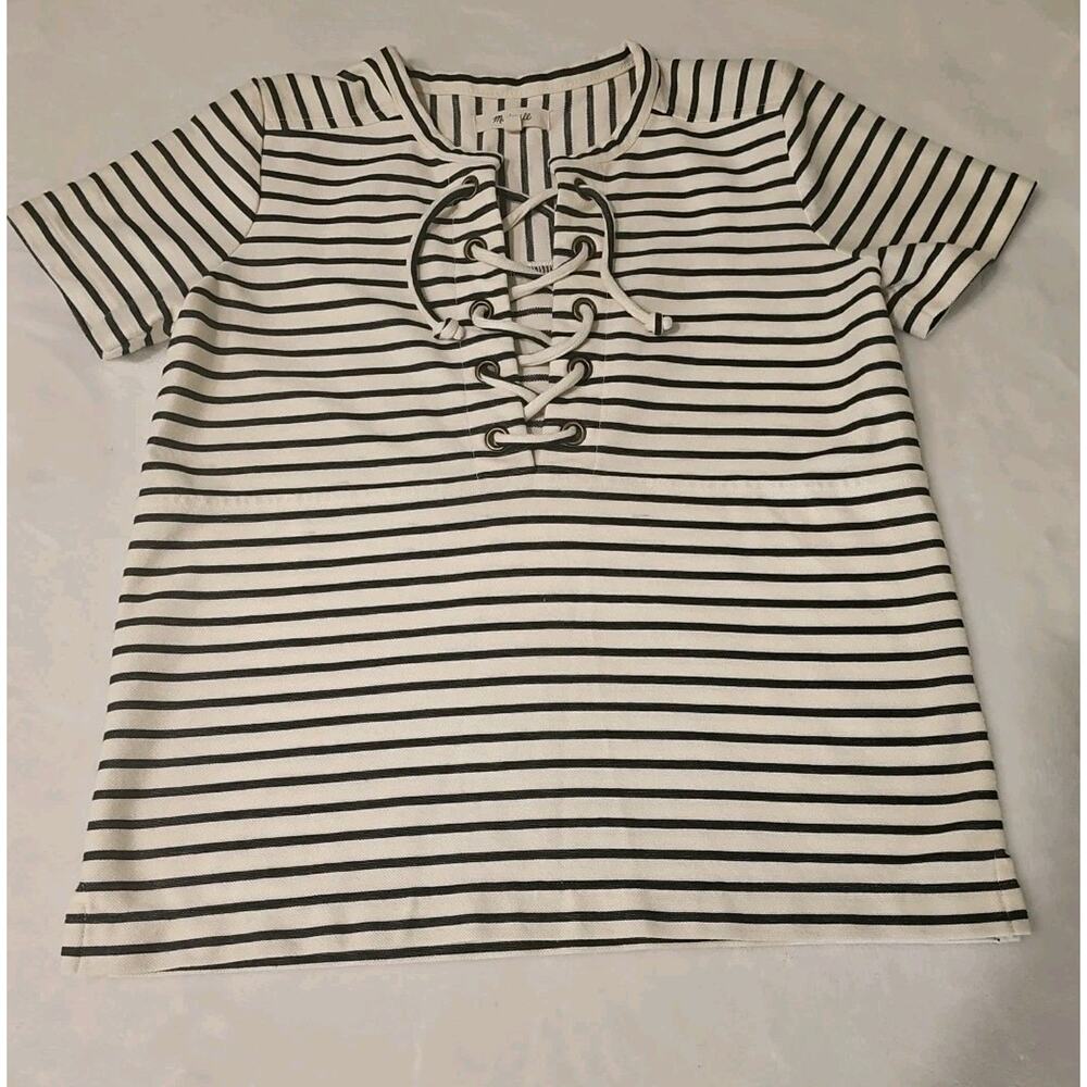 Madewell Striped Lace Un Neckline Top Size XS